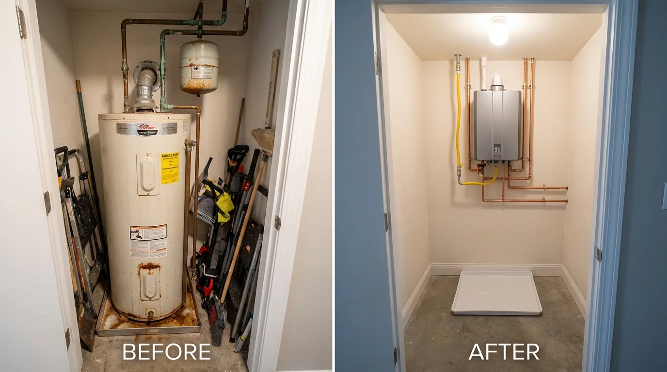 Tank water heater versus wall-mounted tankless unit comparison for West Hills, CA homeowners