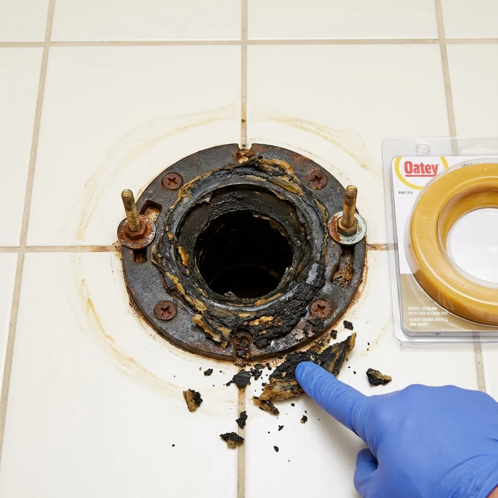 Failed wax ring showing water seepage at the base of a toilet in a West Hills, CA home